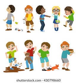 Mean Children Childish Cartoon Style Cute Vector Illustration On White Background