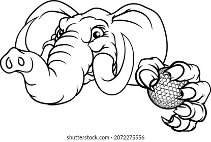 A mean elephant golf sports animal mascot holding a ball