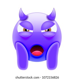 Mean Face Screaming Devil Emoji. Scared Face Icon with Crown