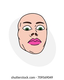 Mean female face cartoon hand drawn image. Original colorful artwork, comic childish style drawing.