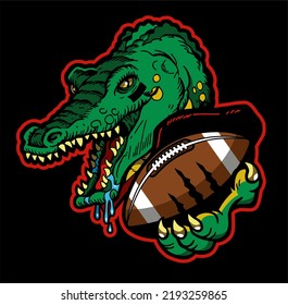 Mean Gator Mascot Holding Football For School, College Or League