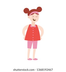 Mean girl smiling and laughing, sneering bully in confident position with satisfied facial expression - flat character vector illustration isolated on white background.