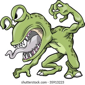 Mean Green Monster Vector Illustration