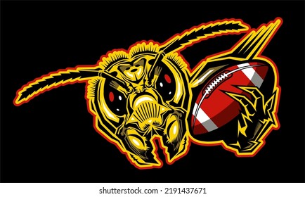 mean hornet mascot holding football for school, college or league svg