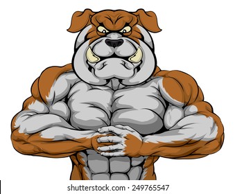 Mean looking bulldog character ready for combat punching fist into palm