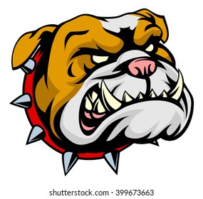 A mean looking cartoon bulldog dog in a spiked collar