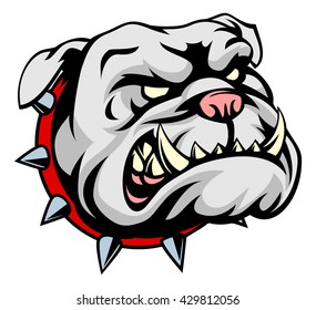 A mean looking cartoon pet bulldog dog wearing a spiked collar