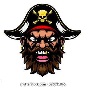 A mean looking cartoon pirate sports mascot