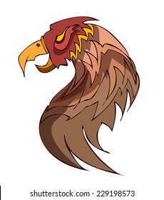 Mean looking Griffin Head, Vector Illustration Isolated on White Background. 