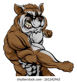 A Mean Looking Raccoon Sports Mascot Fighting And Punching With Fist