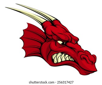 A mean looking red dragon mascot character, could be a Welsh dragon or sports mascot