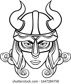 A mean looking Viking woman warrior cartoon character or sports mascot 
