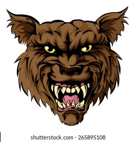 A Mean Looking Werewolf Wolf Man, Or Wolf Sports Mascot Character Face