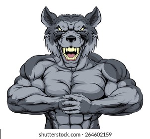 Mean Looking Wolf Character Ready For Combat Punching Fist Into Palm