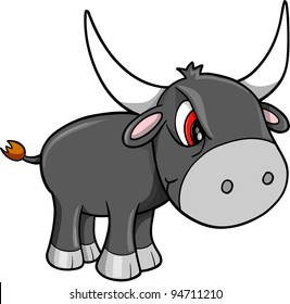 Mean Nasty Bull Cattle Animal Vector Illustration Art