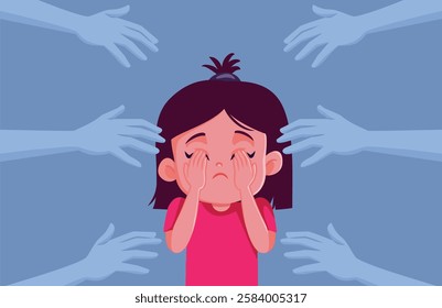 
Mean People Making a Little Girl Feel Insecure Vector Character. Child feeling anxiety and depression being singled out 