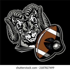 Mean Ram Mascot Holding Football For School, College Or League