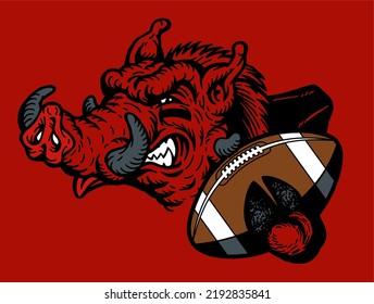 Mean Razorback Mascot Holding Football School Stock Vector (Royalty ...