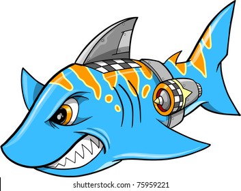 Mean Robot Cyborg Shark Vector Illustration