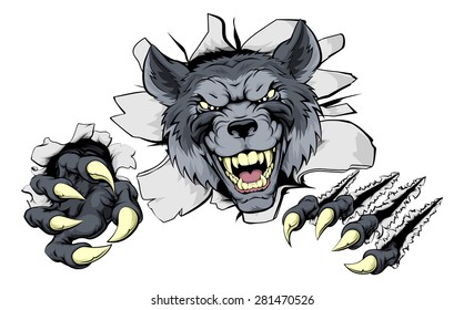 A Mean Wolf Character Or Sports Mascot Breaking Out