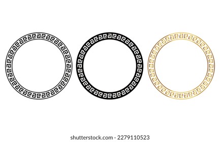 Meander circular Greek ornament vector illustration. Circle frame with seamless disconnected meander pattern. Meandros, a decorative border, constructed from lines, shaped into a repeated motif