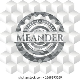 Emblema gris meander con fondo blanco cúbico geométrico