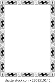 Meander or maze frame vector ornament in black. Isolated background.
Antique ornate perfect for backgrounds, illustrations, fashion, mail, photo frames or letter border. Useable for A4 letter format.
