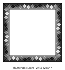 Meander pattern with changing direction, square frame. Decorative, round border with seamless, direction changing meander pattern, made of lines, shaped into a repeated motif, known as Greek key.