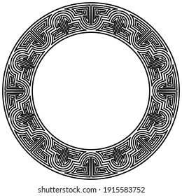 Meander Pattern on Circle Frame. Geometric round ornament. Meandros decorative disconnected border from lines, shaped into repeated motif. Greek fret or key Isolated on white. Vector Illustration.