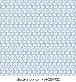 Meander pattern on horizontal stripes. Patterned fabric in white and blue. Abstract vector.