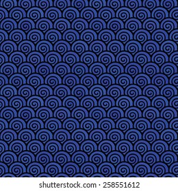  Meander round forms. Seamless greek key pattern. Blue easterly background.