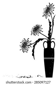 meander  vase with golden-daisy in black and white colors