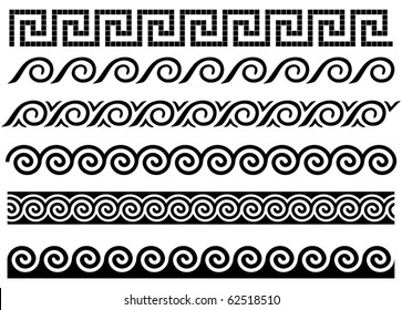 Meander And Wave. Ancient Greek Borders. Set Of Ornaments.