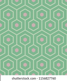 Meandering Hexagon Pattern green and pink. Geometrical seamless pattern - abstract honeycomb wallpaper
