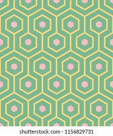 Meandering Hexagon Pattern green and pink. Geometrical seamless pattern - abstract honeycomb wallpaper