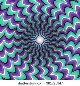Meandering strips funnel. Rotating hole. Motley moving background. Optical illusion illustration.