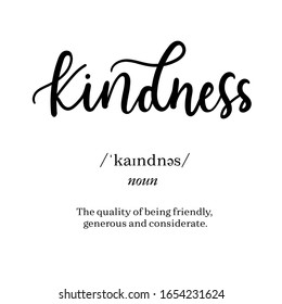 Meaning of word kindness on inspirational poster vector illustration. The quality of being friendly generous and considerate flat style. Isolated on white