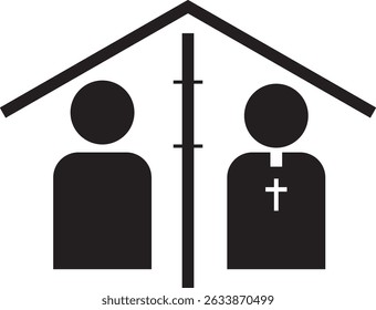 Um ícone cristão significativo com elementos religiosos tradicionais, como uma cruz, igreja, Bíblia, mãos rezando, pomba ou halo em um estilo limpo ou decorativo.