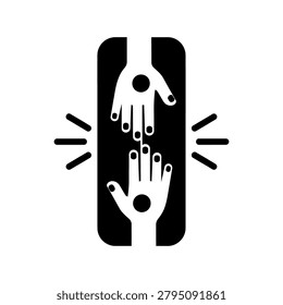 Meaningful logo showing two hands reaching towards each other within a dark frame, symbolizing help, support, unity, and human connection for non-profits or community brands.