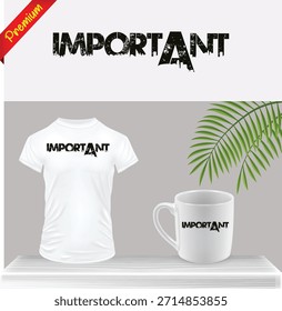 Diseño de Vector de mensaje motivacional significativo en camiseta y maqueta de taza. Tipografía en negrita con elemento decorativo de hoja verde. Gráfico EPS aislado para stock.