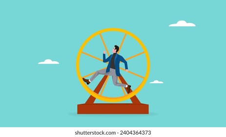 meaningless work concept with businessman running on hamster wheel vector illustration, career stagnation concept, Work In Loop With No Career Path, undeveloped business concept vector illustration