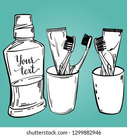 Means for the care of oral hygiene, gums and teeth. Jars with creams and lotions without labels. Beauty industry. Vector illustration