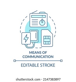 Means of communication turquoise concept icon. Thing to store. Emergency go bag abstract idea thin line illustration. Isolated outline drawing. Editable stroke. Arial, Myriad Pro-Bold fonts used