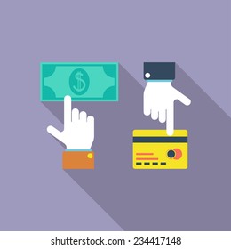  Means of payment flat icon. Modern flat icons with long shadow effect in stylish colors. Icons for Web and Mobile Application. EPS 10.