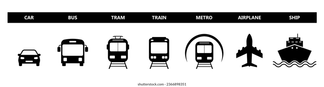 Medios de transporte público. Iconos de transporte de vectores aislados en blanco.