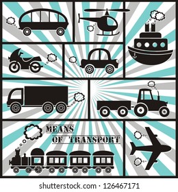 means of transport icons with stripes