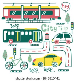 means of transportation funny cartoon,vector illustration