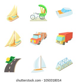 Means of transportation icons set. Cartoon set of 9 means of transportation vector icons for web isolated on white background