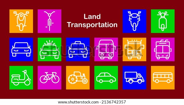means of transportation. a set of ground\
transportation tool icon\
designs
