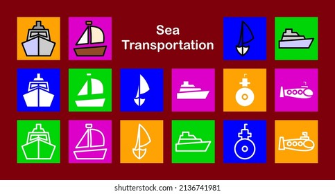 means of transportation. a set of marine transportation equipment icon designs